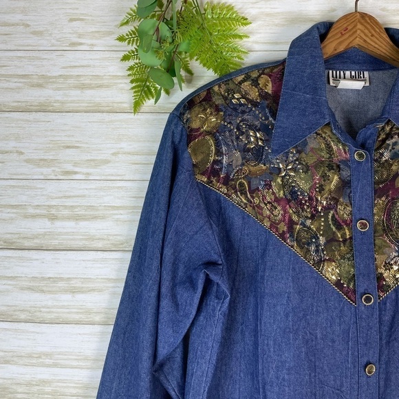 Vintage Denim Tapestry Patchwork Button Shirt - Picture 5 of 6